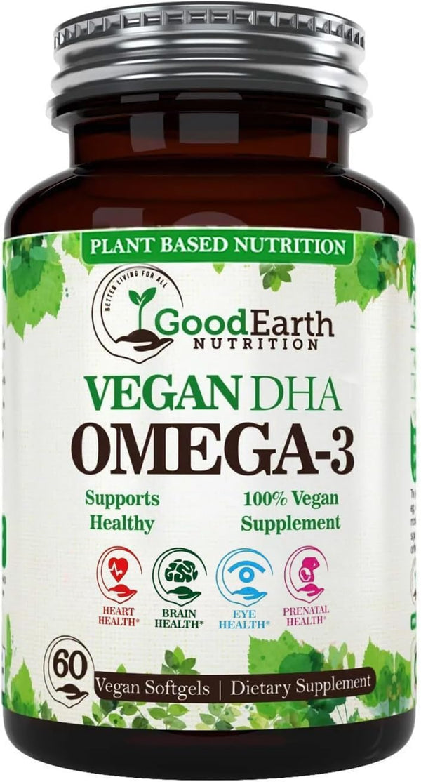 Algal Oil - Vegan DHA Omega 3 Fish Oil Supplements - 60 Mini Fish Softgels for Heart & Immune Support