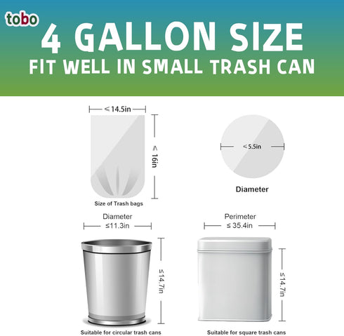 tobo 4 240 Count (2 Gallon Small Trash Bags, Boxes), Lemon Odor Control, Leak & Tear Resistant, Easy-Tear, Fits