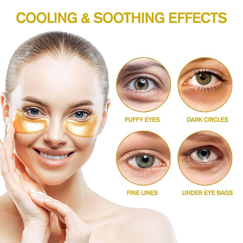 Under Eye Patches (20 Pairs) Golden Eye Mask with Collagen, Smooths Dark Circles, Puffy Eyes & Wrinkles