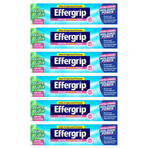 Denture Adhesive Cream, Extra Strong Holding Power, 2.5 oz (Pack of 6)