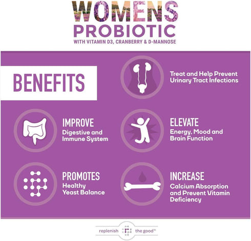 Probiotics for Women - Supports Digestive & Vaginal Health with D3, Prebiotics & Cranberry - 60 Count