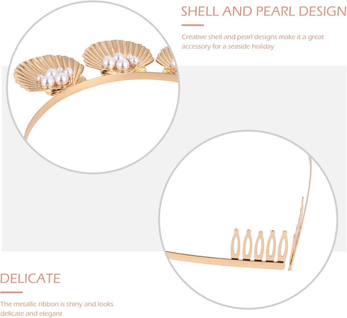Minkissy Gold Seashell Crown Tiara with Comb, Shell Pearl Headband for Women Girls Wedding