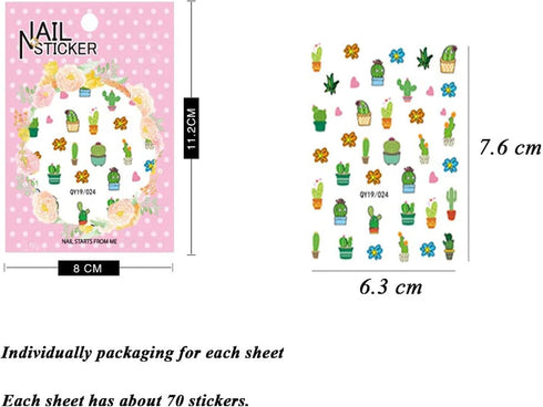 Nail Stickers for Women and Little Girls, 12 Sheets 3D Self-Adhesive DIY Nail Art Decoration Set