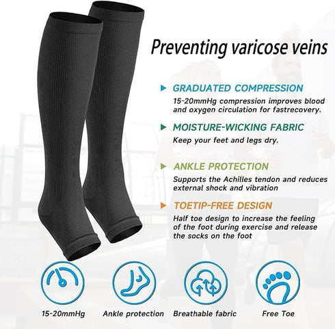 Men-2 15-20 mmHg cerpite Open Toe Compression Socks Women & Pairs Knee High Stockings for Circulation Support