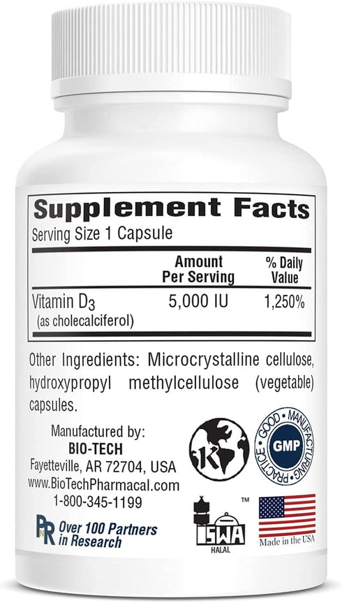 Bio-Tech Pharmacal Vitamin D3 (D3-5 5k IU), 250 Veg Count