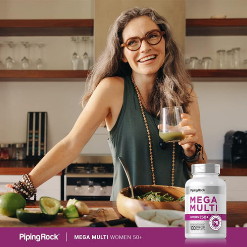 Piping Rock Women's Multivitamin 50 Plus, 100 Coated Caplets - Mega Multi Vitamin for Women, Non-GMO, Gluten Free