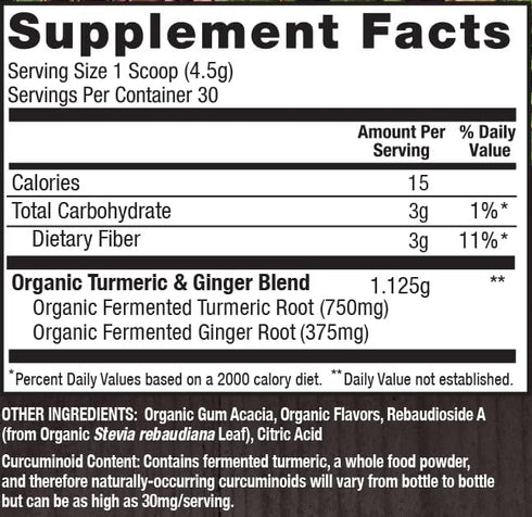 PlantFusion Turmeric and Ginger Drink Mix - Herbal Supplement Powder with Curcuminoids - USDA Certified Organic,