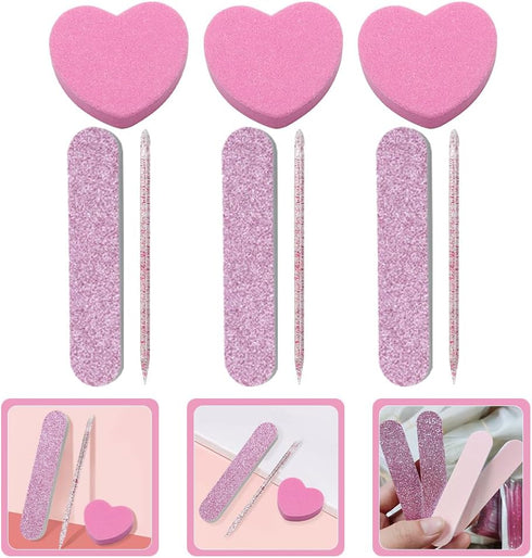 Ipetboom Nail Buffer Heart Shape, 20 Sets Nail File Strips & Mini Buffer Kit for DIY Nail Care