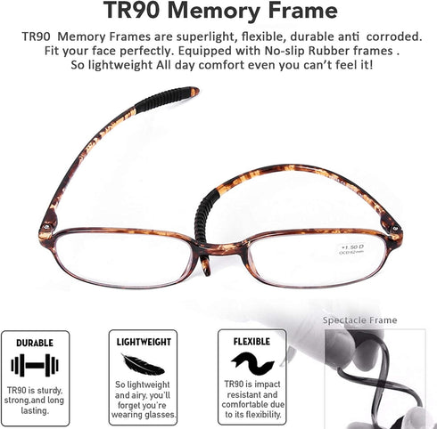 AQWANO 4 Pack Computer Reading Glasses, Blue Light Blocking Lightweight TR90 Flexible Frame UV Protection Readers +2.5