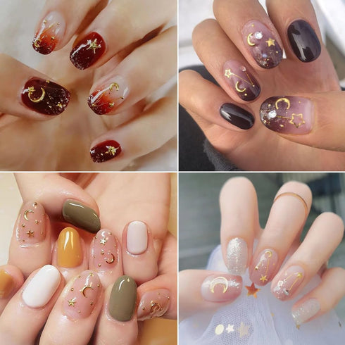 2 Box Gold Star Moon Nail Charms Nails Art Studs 3D Metallic Star Moon Nails Studs Rhinestones Star Nail Jewelry Decoration Supplies Kit for Women Girls Acrylic DIY Nail Art Accessories
