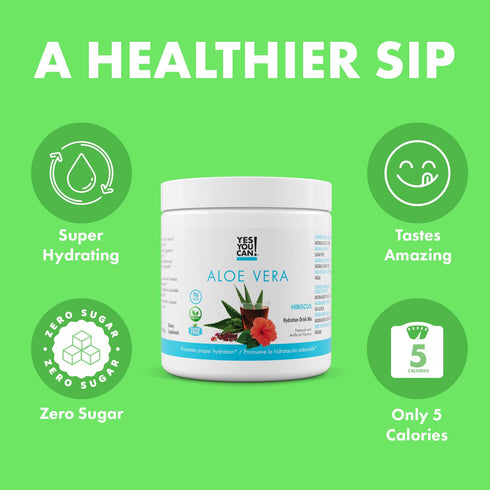 Yes You Can! Organic Aloe Vera Powder Drink Mix - Hydration Booster with Pure Aloe Juice, Hibiscus Flavor - 40 Servings
