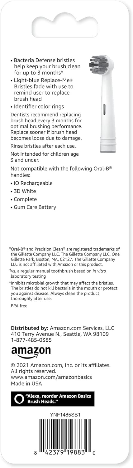 Amazon Basics Action Clean Replacement Brush Heads, 3 Count, White, Fits Most Oral-B Electric Toothbrushes