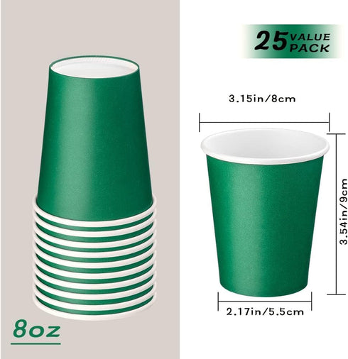 25 Pack 8 oz Disposable Paper Cups, Paper Hot Cups, Hot Coffee Cups, Beverage Cups, Suitable for Offices, Home