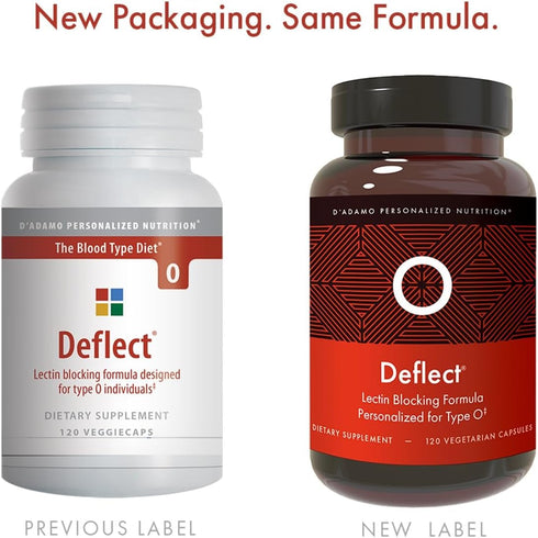 D'Adamo Personalized Nutrition Deflect Lectin Blocker - Blood Type O - 120 Vegetarian Capsules - Metabolism Booster