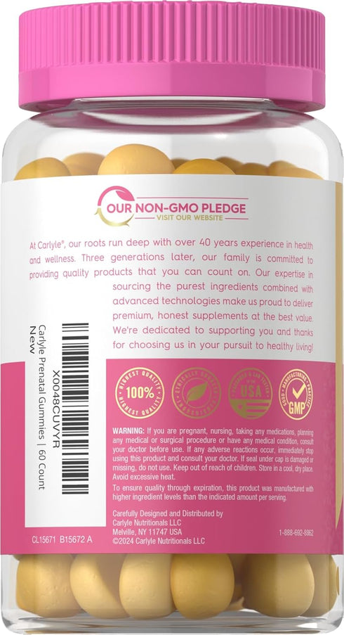 Gummy 60 Gummies Carlyle Prenatal with DHA & Folic Acid | | Multivitamin and Mineral Supplement for Women | Fruit