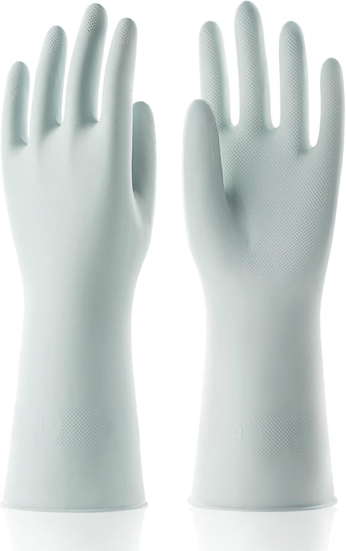 COOLJOB Small Reusable Rubber Dishwashing Gloves, Non-Slip Grippy Long Kitchen & Bathroom Gloves, Mint Green, 1 Pair