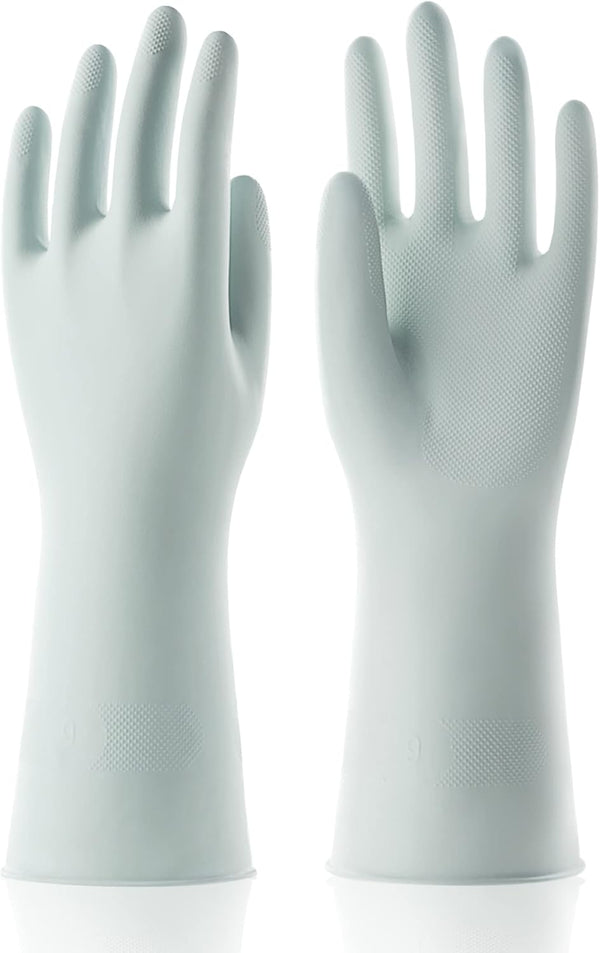 COOLJOB Small Reusable Rubber Dishwashing Gloves, Non-Slip Grippy Long Kitchen & Bathroom Gloves, Mint Green, 1 Pair