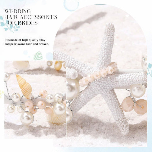 Yean Starfish Bride Wedding Headband, Pearl Shell Tiara Hair Accessories for Women and Girls