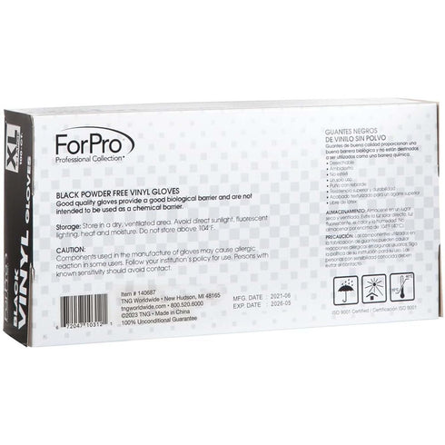 ForPro Disposable Vinyl Gloves, Black, Industrial Grade, Powder-Free, Latex-Free, Food Safe, 100-Count, X-Large