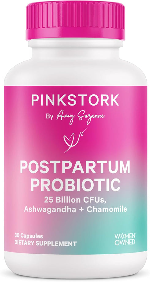 Pink Stork Postpartum Probiotics with Ashwagandha and Chamomile, 30 Capsules for Hormone Balance