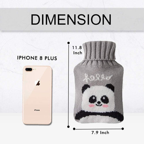 Drizzle Classic Rubber Hot Water Bottle - 2L Pink with Cute Panda Knitting Set for Pain Relief and Warmth