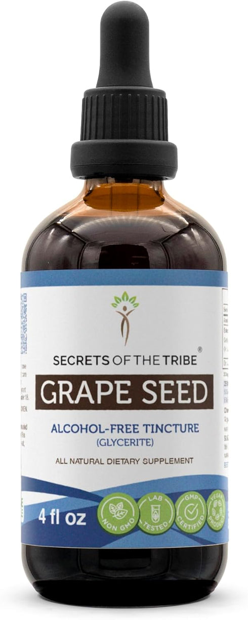Secrets of the Tribe Grape Seed Tincture Alcohol-Free Extract, Grape (Vitis Vinifera) Supplement (4 FL OZ)