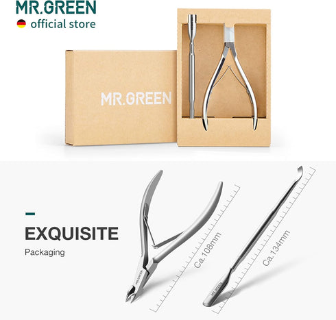 MR.GREEN Cuticle Nippers Nail Manicure Scissors, Stainless Steel Cutters with Pusher for Beauty Tool (Mr-1028+Pusher)