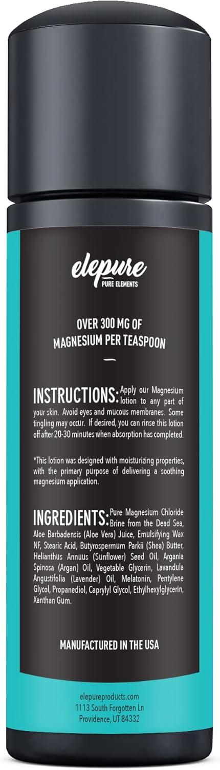 Natural Magnesium Lotion, Highest Potency, 8 oz, Over 1800 MG/oz, Not Water Based