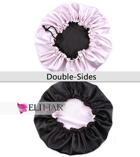 Stain Bonnet Silky Sleep Cap, Adjustable Satin Cap for Night Sleeping Hair Bonnet, Light Purple/Black