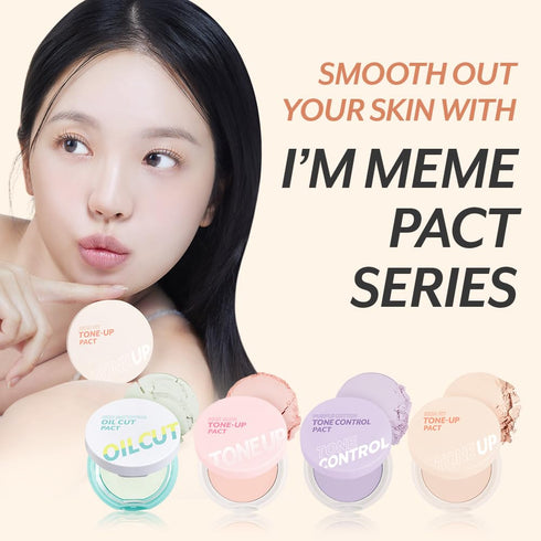 I'M MEME Compact - Tone-up Pact, Korean Pressed Setting Powder for Pink Blur Effect, Oil Control Face Powder (0.35 Oz)