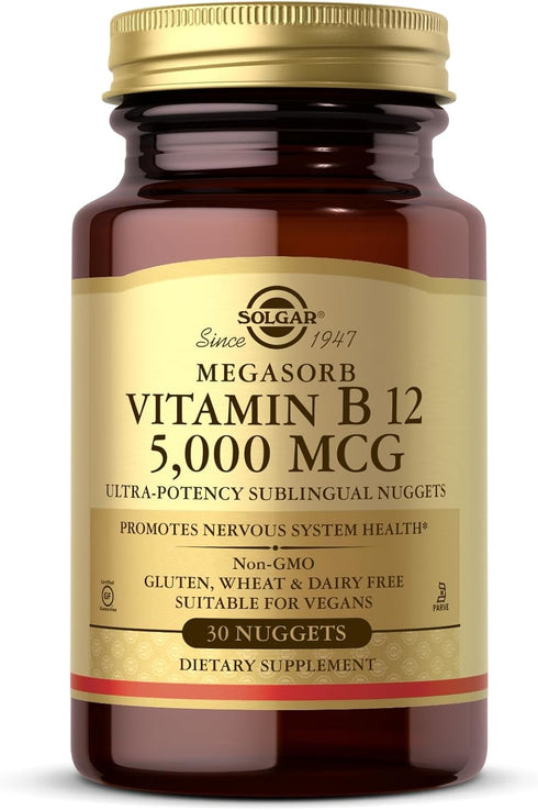 Solgar Vitamin B12 5000 mcg, 30 Nuggets, Promotes Nervous System Health
