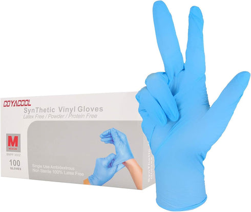 Disposable Gloves Medium, Nitrile & Vinyl Blend, Latex Free, 4 Mil, 100 Pc Food Grade for Cleaning & Prep