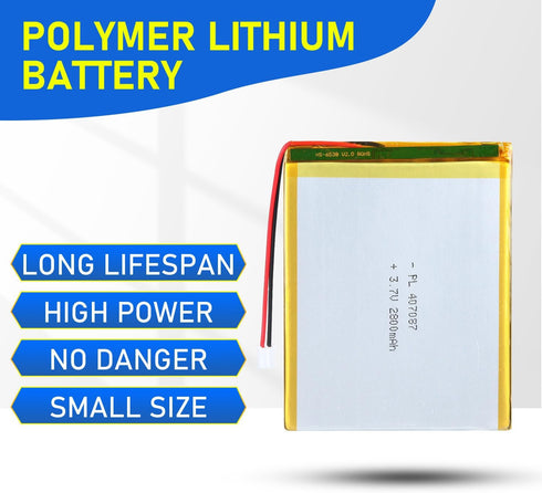 407087 3.7V Lipo Battery 2800mAh Rechargeable Lithium Polymer Pack with JST PH2.0mm Connector for Electronics