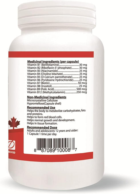 Fortified Vitamin B-Complex 200 mg, 120 Count - All Vegan B-Vitamins Including B12, B1, B2, B3, B4, B5, B6, B7, B9