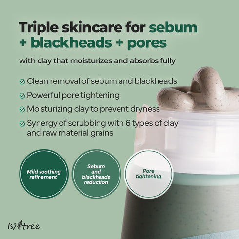 IsNtree Mugwort Calming Clay Mask 100ml, Korean Skincare for Deep Pore Cleansing & Sebum Control