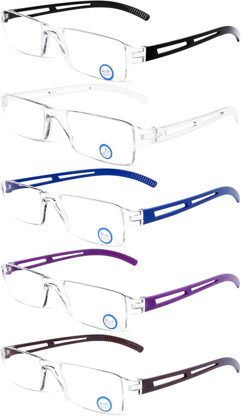DOOViC 5 Pack One-Piece Design Reading Glasses, Lightweight Comfortable Blue Light Blocking
