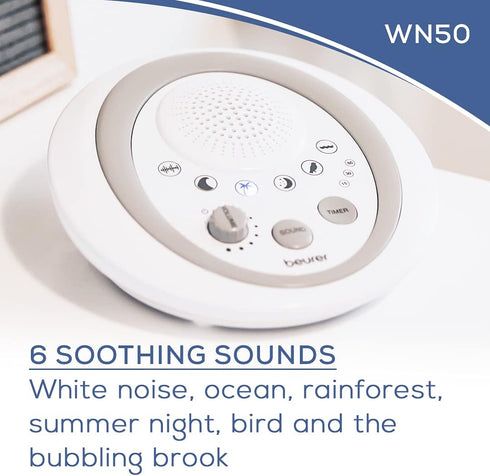 WN50 Beurer White Noise Machine, Sound Asleep for Home, Office, Baby Non-Looping Soothing for Relaxation & Portable
