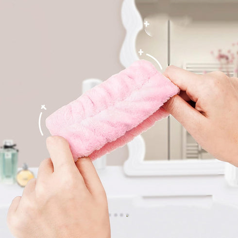 Spa Headband and Wrist Washband Set, 4pcs Soft Makeup Headbands for Face Washing, Shower, Makeup Removal (Pink)