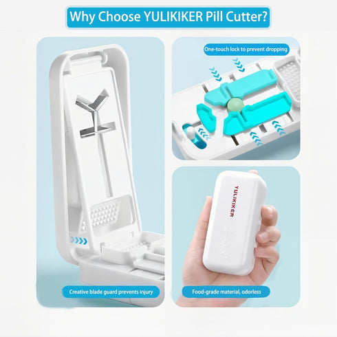 YULIKIKER 1/4 3 1 Pill Cutter with Centering Device Safety Blades for Small and Large Tablets, in Version Works