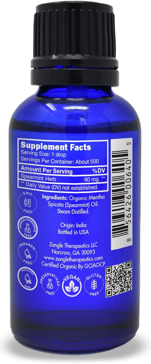 Organic Spearmint Oil, Food Grade for Facial Hair, 100% Pure Therapeutic Essential Oil, 1 OZ