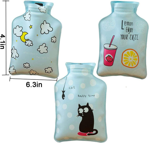 3Pcs Mini Hot Water Bottle Bag/Hand Warmer, Small Reusable Cold Pack, Korea Style Cute Therapy Heating Pad (Blue)