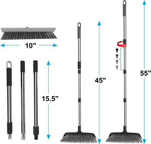 BITOPE Floor Scrub Brush with Long Handle, 10" Heavy Duty Cleaning Brush for Shower, Deck, Tile, Kitchen