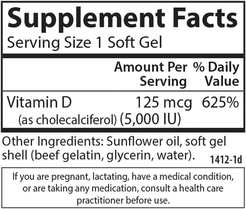 Carlson Vitamin D3 5000 IU (125 mcg), 360 Softgels - Bone & Muscle Health, Cholecalciferol, Vitamin D Supplements