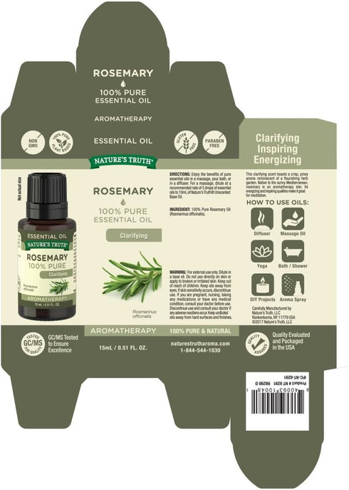 Nature's Truth Rosemary Essential Oil, 0.51 Fluid Ounce, Clear (NT6291)