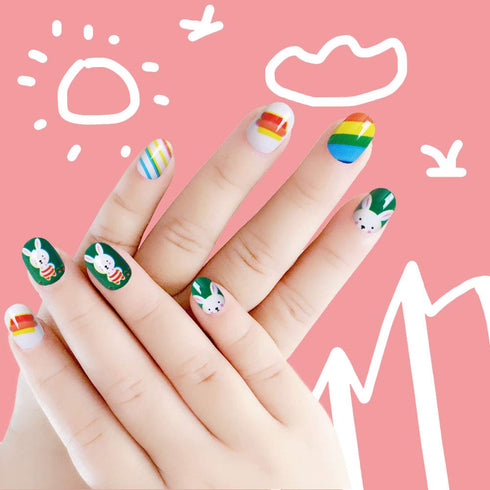 Laza 120pcs Children Nails Press On Pre-glue Full Cover Nail Tips Kit, Colorful Rainbow Short Artificial Nails