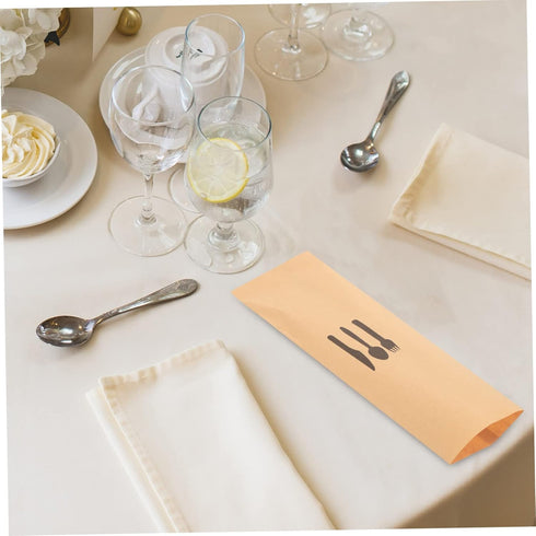 100pcs Kraft Paper Cutlery Set - Disposable Silverware Bags for Dinner Table Decor, Utensil Holder for Weddings
