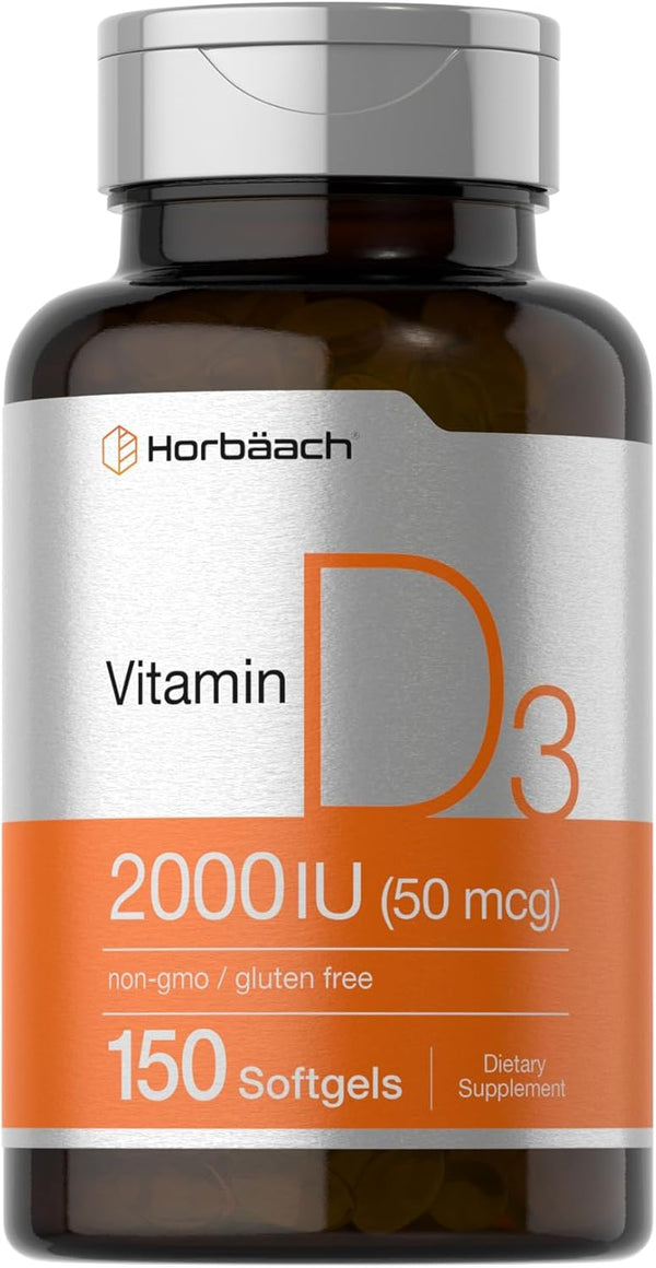 Horbaach Vitamin D3 2000IU Softgels (50mcg) | 150 Count | Non-GMO, Gluten Free Supplement