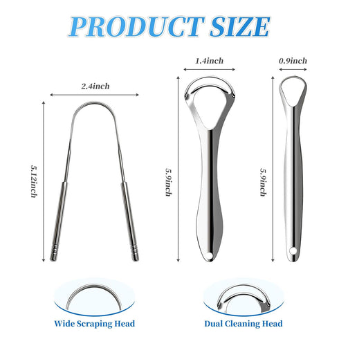 JourHawee 3pcs Stainless Steel Tongue Scraper For Adults,Metal Tongue Cleaner With Curved Design To Reduce Bad