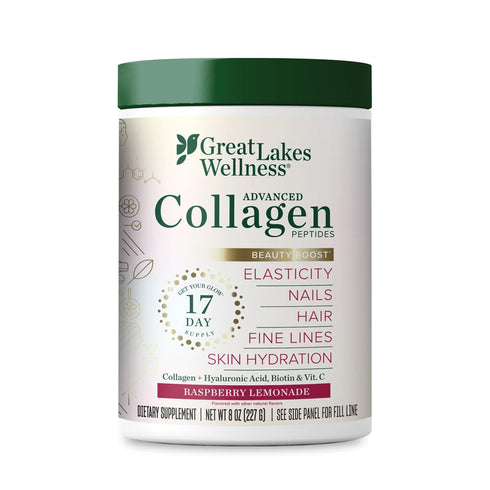 Great Lakes Wellness Beauty Boost Advanced Collagen Peptides - Raspberry Lemonade, Hyaluronic Acid, Biotin, Vitamin C -