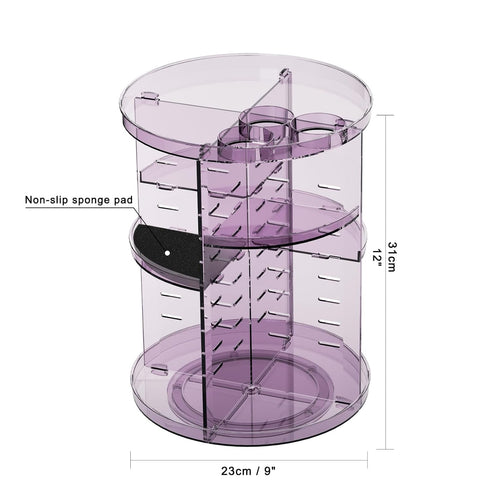 Rotating Makeup Organizer for Vanity, Adjustable Spinning Tray, Cosmetic Display Case with Brush Holder & Perfume Tray